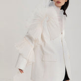Asymmetric Ruffle Trim Lapel Collar Single Breasted Oversized Blazer - White